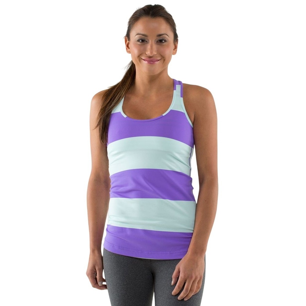 Lululemon Cool Racerback Bold Stripe Power Purple, Seafoam, Size 8